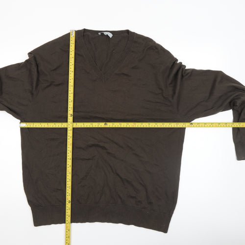 Farhi Men's Brown XL V-Neck Cotton Pullover Jumper
