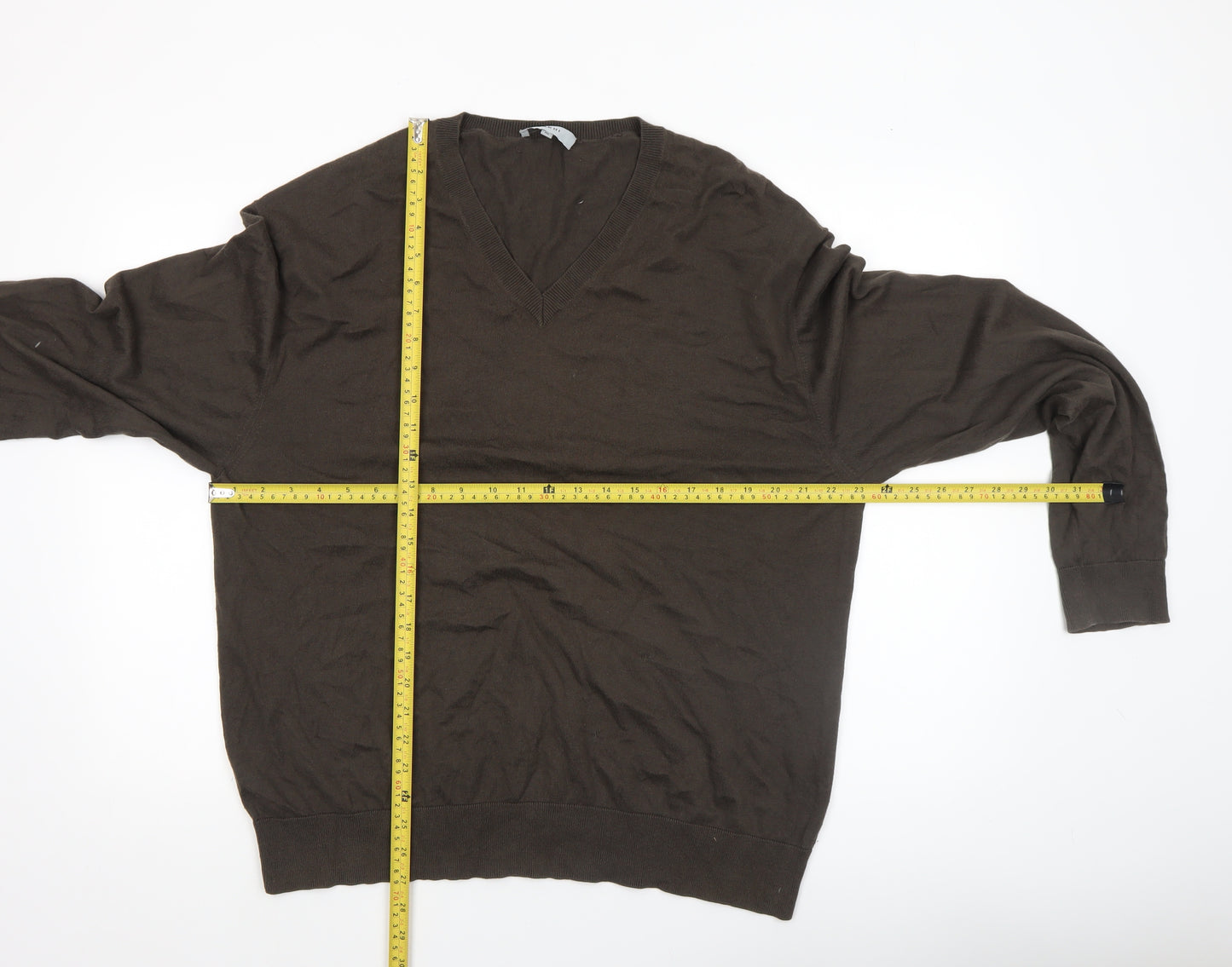 Farhi Men's Brown XL V-Neck Cotton Pullover Jumper