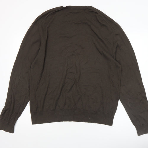 Farhi Men's Brown XL V-Neck Cotton Pullover Jumper