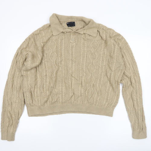 ASOS DESIGN Women’s Beige Cable-Knit Collared Jumper XL Acrylic