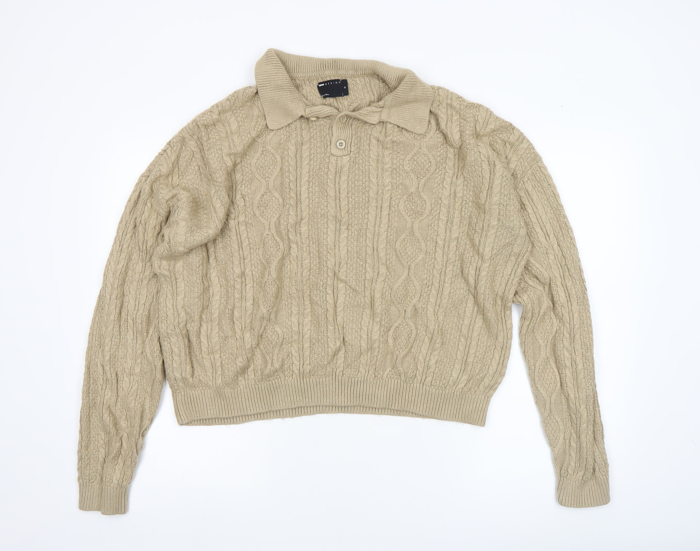 ASOS DESIGN Women’s Beige Cable-Knit Collared Jumper XL Acrylic