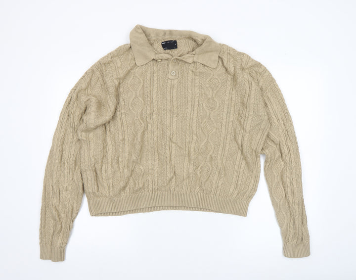 ASOS DESIGN Women’s Beige Cable-Knit Collared Jumper XL Acrylic