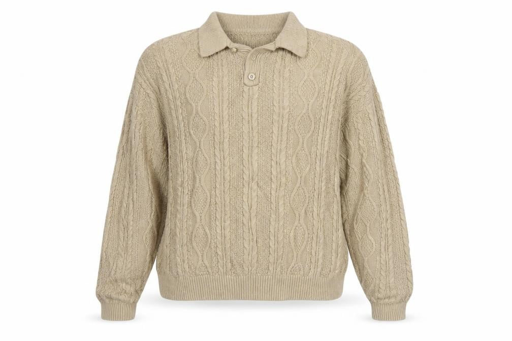 ASOS DESIGN Women’s Beige Cable-Knit Collared Jumper XL Acrylic