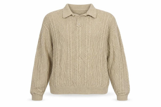 Front view of ASOS DESIGN Women’s Beige Cable-Knit Collared Jumper XL Acrylic
