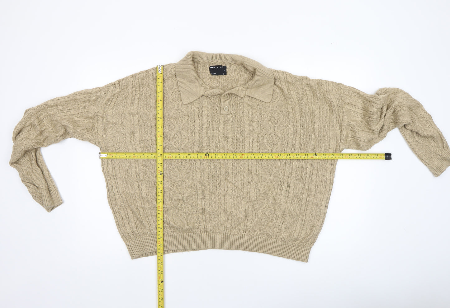 ASOS DESIGN Women’s Beige Cable-Knit Collared Jumper XL Acrylic
