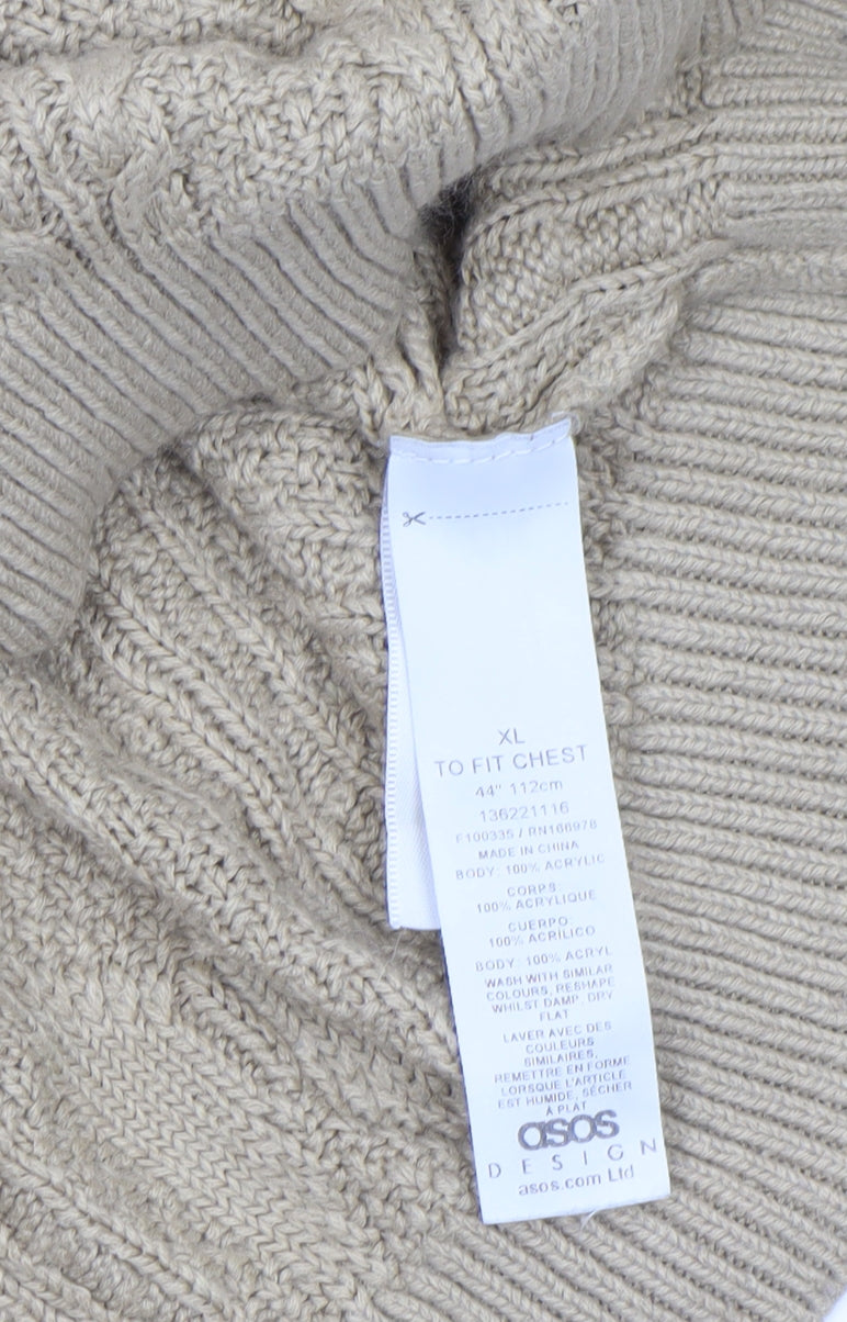 ASOS DESIGN Women’s Beige Cable-Knit Collared Jumper XL Acrylic
