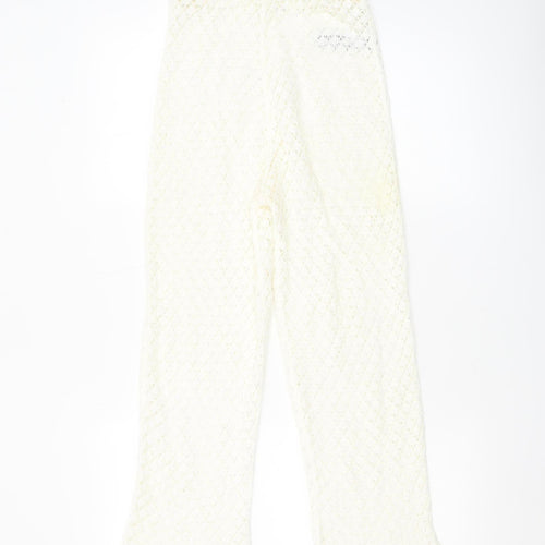 Oysho Women Ivory XS Crochet Cotton Flared Trousers