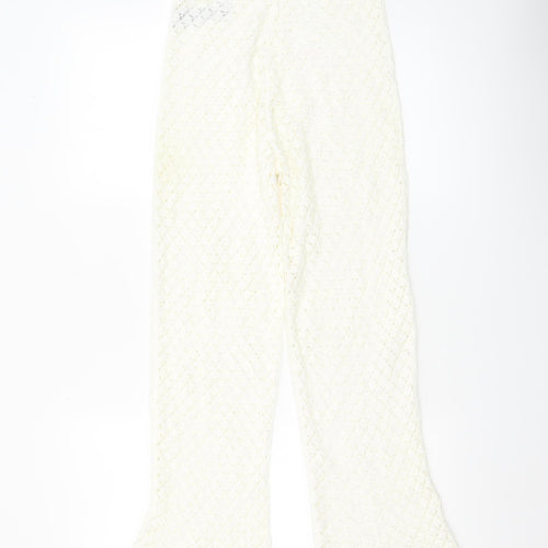 Oysho Women Ivory XS Crochet Cotton Flared Trousers