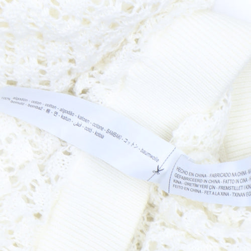 Oysho Women Ivory XS Crochet Cotton Flared Trousers