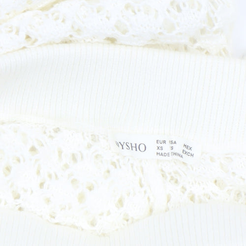 Oysho Women Ivory XS Crochet Cotton Flared Trousers