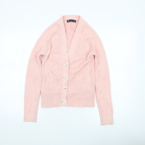 Marks and Spencer Womens Pink XS Rib Knit Button Cardigan