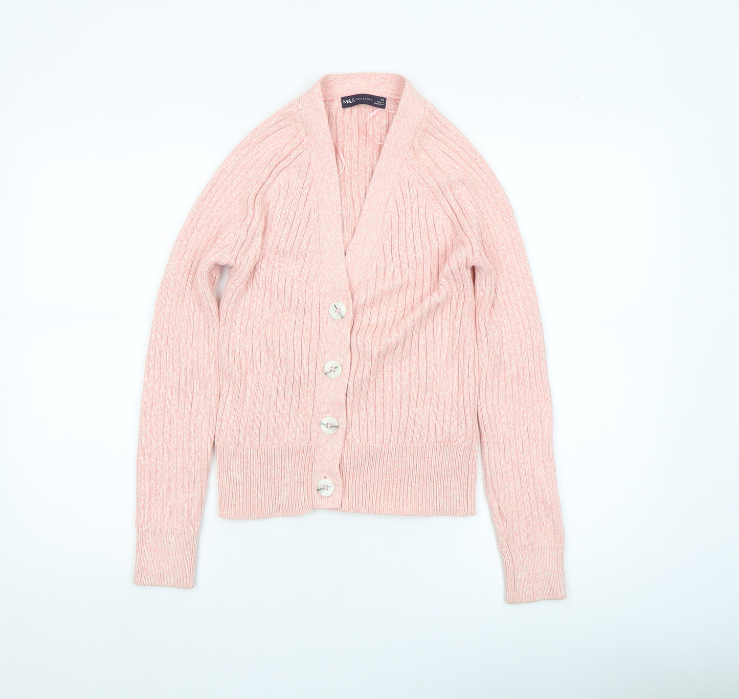 Marks and Spencer Womens Pink XS Rib Knit Button Cardigan