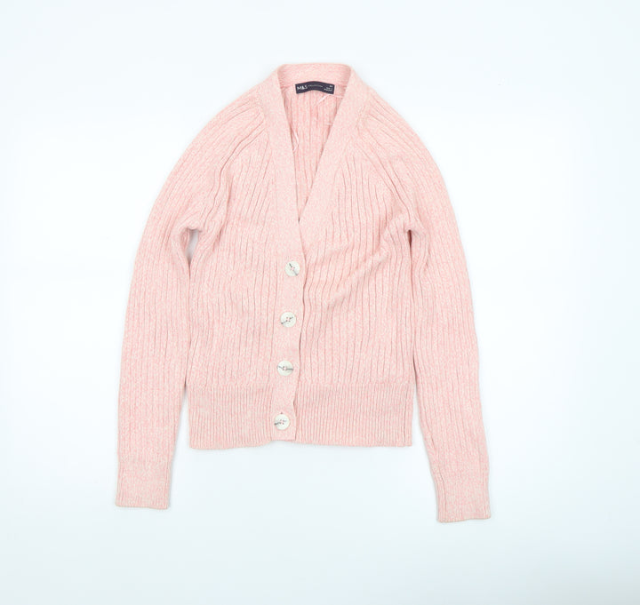 Marks and Spencer Womens Pink XS Rib Knit Button Cardigan