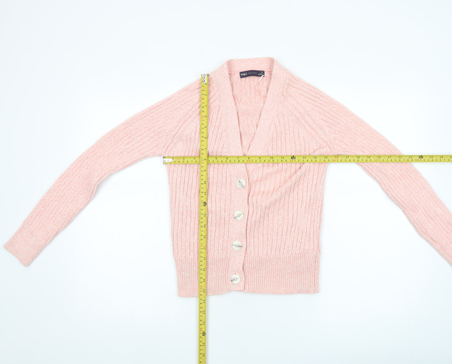 Marks and Spencer Womens Pink XS Rib Knit Button Cardigan
