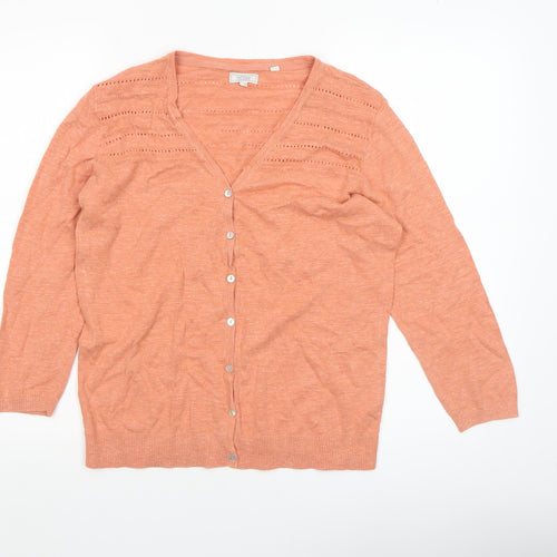 Fat Face Women Orange Cotton Cardigan Size 12 V-Neck Button Knit