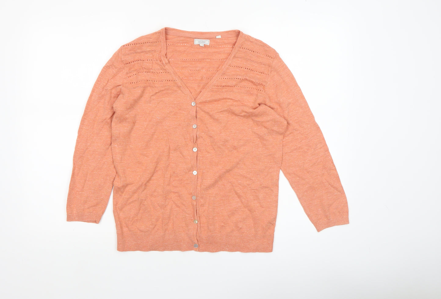 Fat Face Women Orange Cotton Cardigan Size 12 V-Neck Button Knit