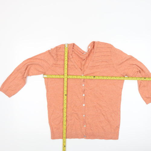 Fat Face Women Orange Cotton Cardigan Size 12 V-Neck Button Knit