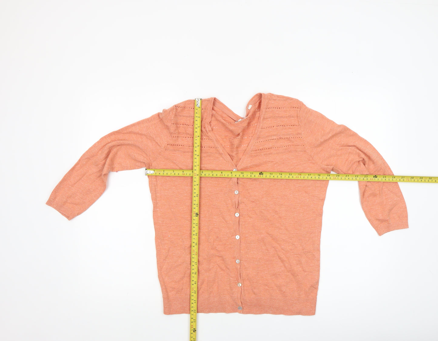 Fat Face Women Orange Cotton Cardigan Size 12 V-Neck Button Knit
