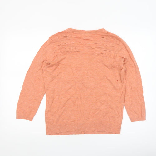 Fat Face Women Orange Cotton Cardigan Size 12 V-Neck Button Knit
