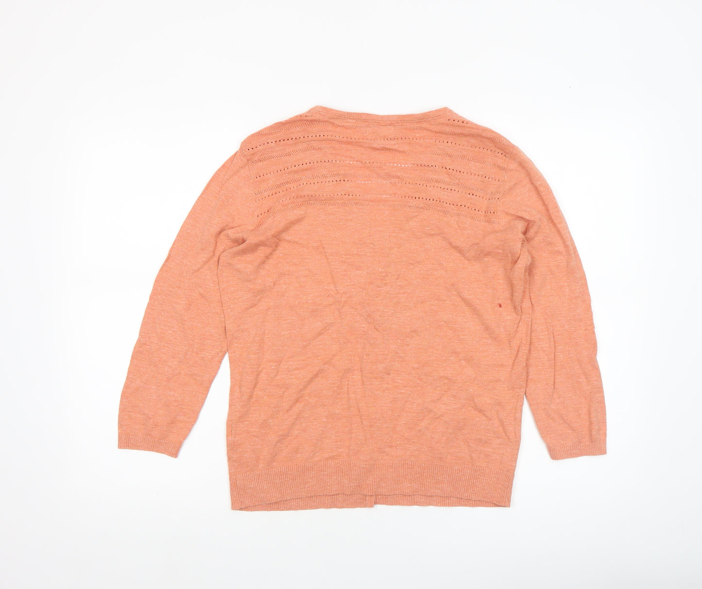 Fat Face Women Orange Cotton Cardigan Size 12 V-Neck Button Knit