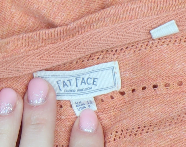 Fat Face Women Orange Cotton Cardigan Size 12 V-Neck Button Knit