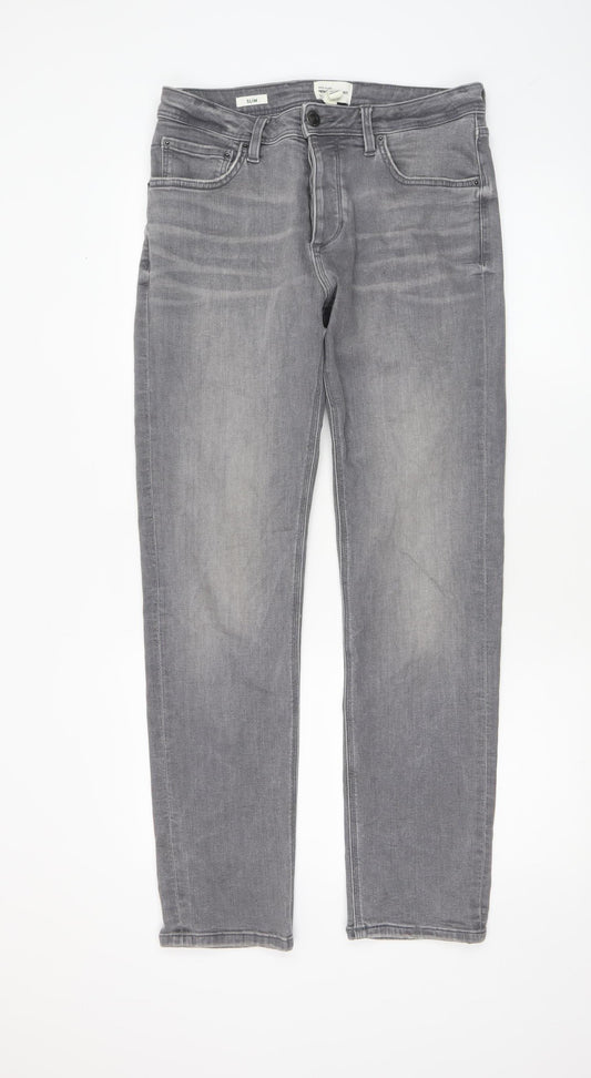 River Island Men's Grey Slim Fit Stretch Denim Jeans 30W 32L