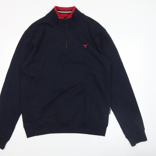 Phenix Men's Blue 1/2 Zip Cotton Sweatshirt L High Neck Logo