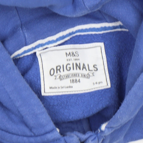 Marks and Spencer Boys Blue Full Zip Hoodie 5-6 Years Cotton Blend