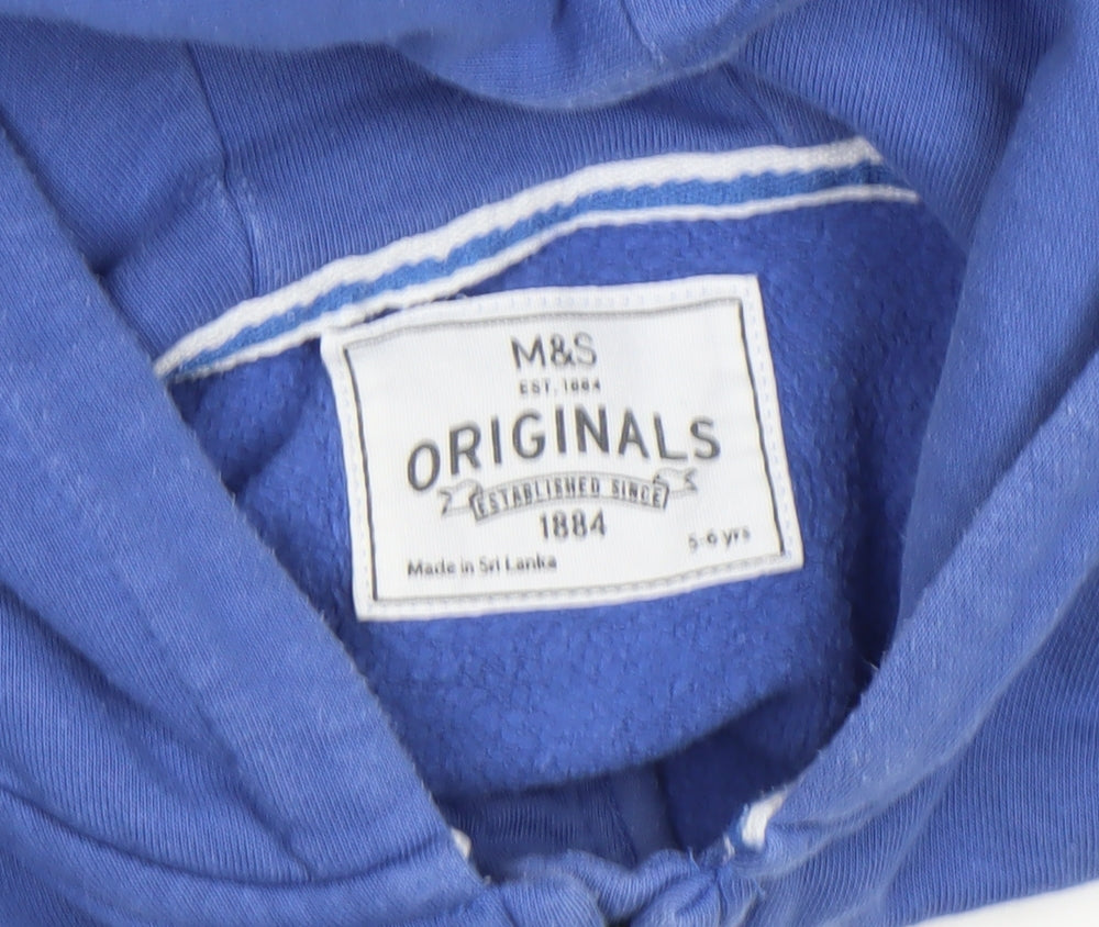 Marks and Spencer Boys Blue Full Zip Hoodie 5-6 Years Cotton Blend