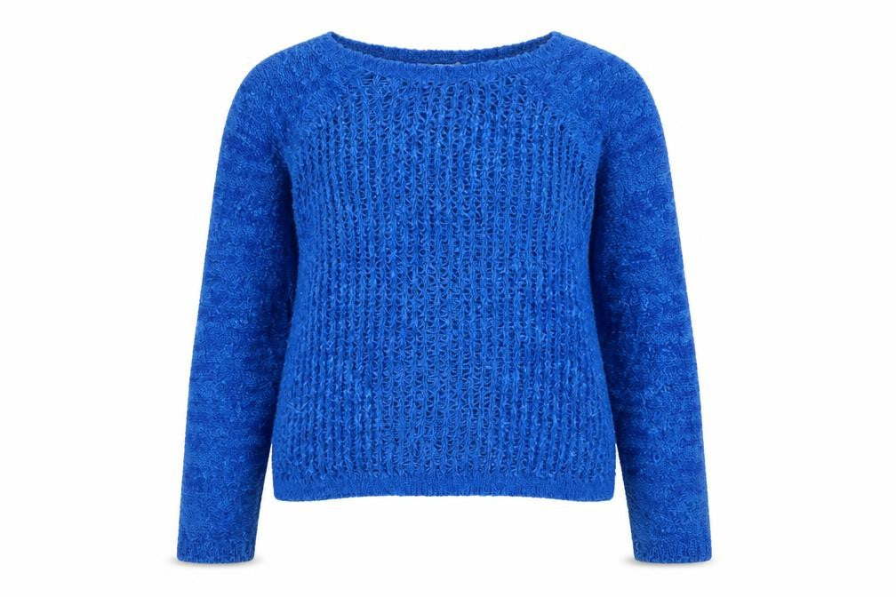 Tu Women Blue Open-Knit Crew Neck Long Sleeve Jumper Size 12