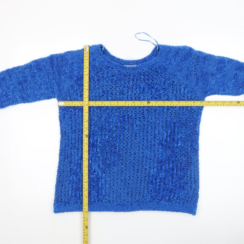 Tu Women Blue Open-Knit Crew Neck Long Sleeve Jumper Size 12