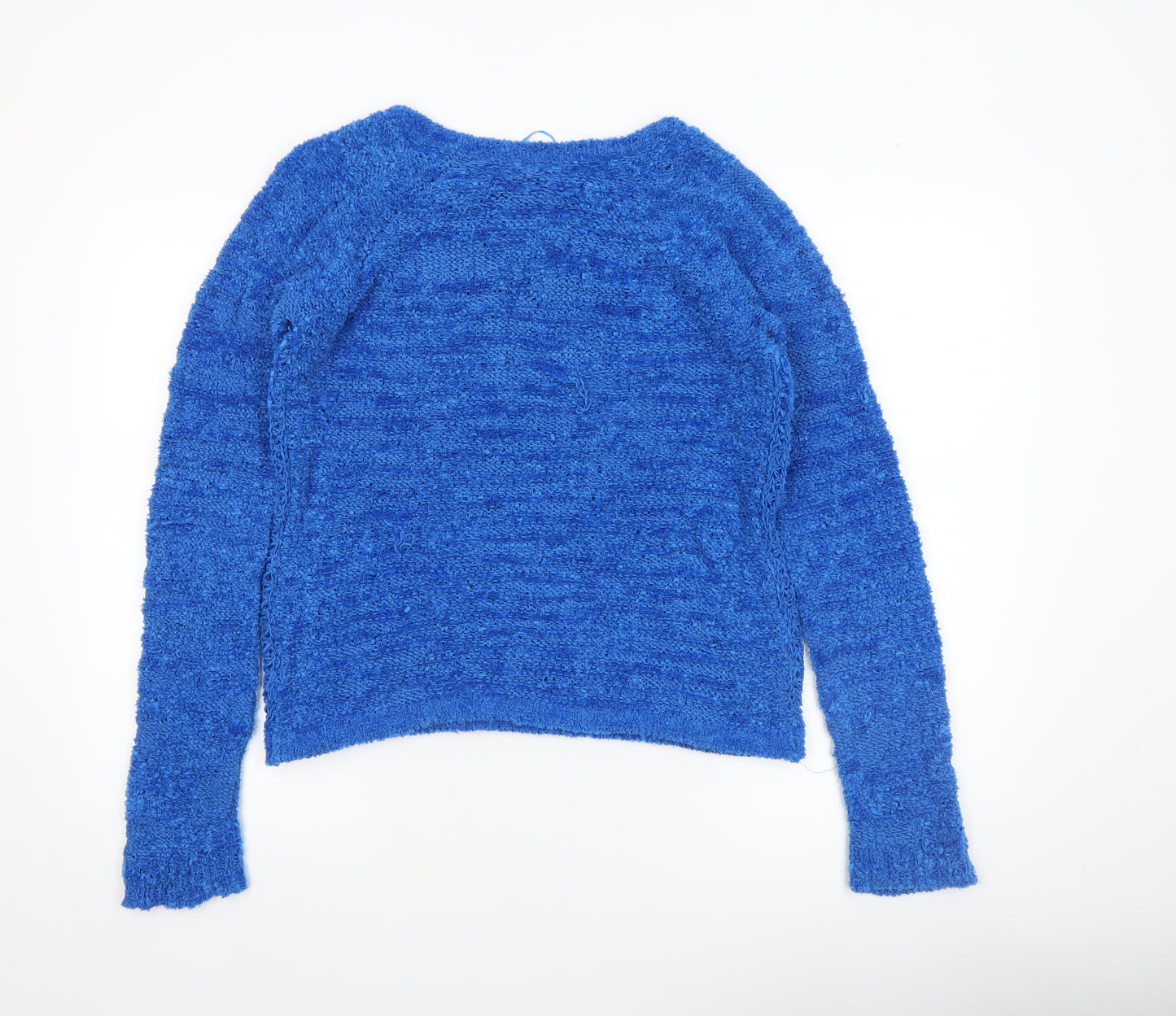 Tu Women Blue Open-Knit Crew Neck Long Sleeve Jumper Size 12