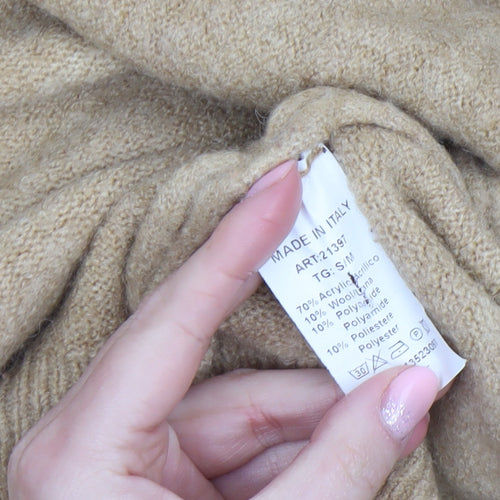Isabella D Women Beige Wool Blend Open Front Cardigan S/M