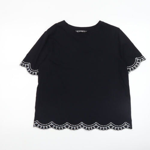 Dunnes Women’s Black Embroidered Cotton Short Sleeve T-Shirt Size S