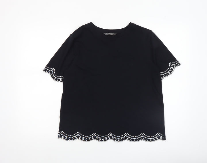 Dunnes Women’s Black Embroidered Cotton Short Sleeve T-Shirt Size S