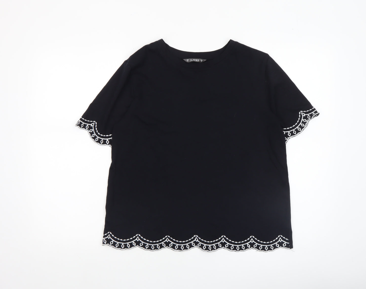 Dunnes Women’s Black Embroidered Cotton Short Sleeve T-Shirt Size S
