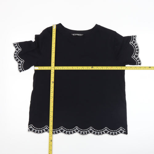 Dunnes Women’s Black Embroidered Cotton Short Sleeve T-Shirt Size S