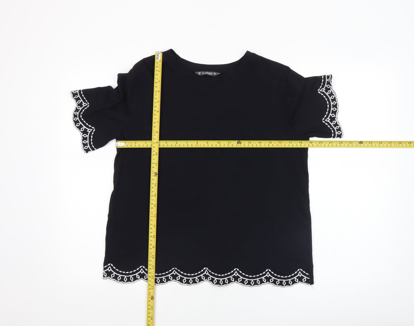 Dunnes Women’s Black Embroidered Cotton Short Sleeve T-Shirt Size S