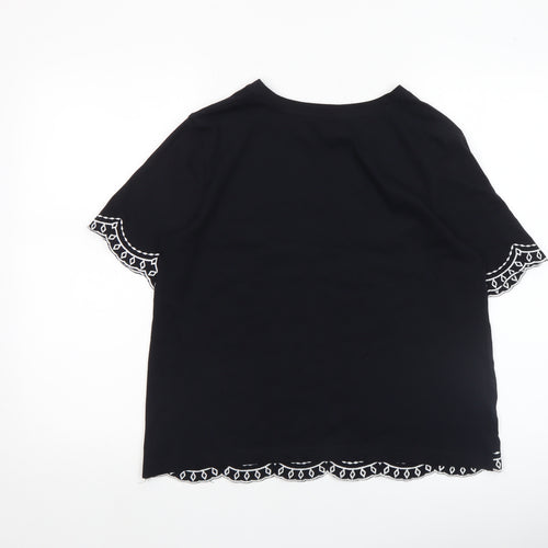 Dunnes Women’s Black Embroidered Cotton Short Sleeve T-Shirt Size S