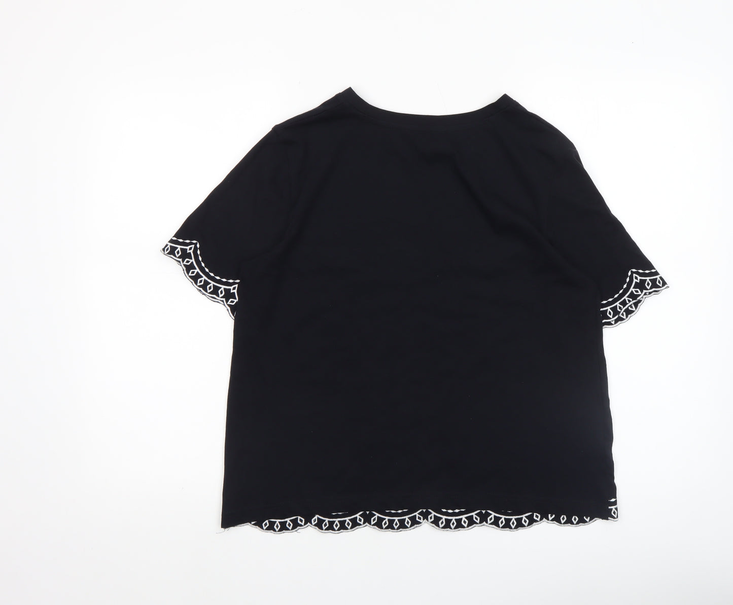 Dunnes Women’s Black Embroidered Cotton Short Sleeve T-Shirt Size S
