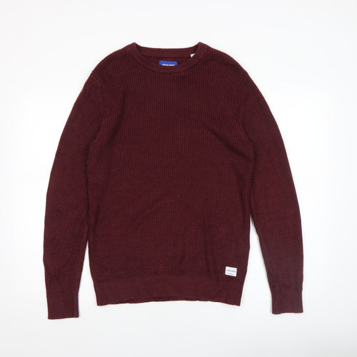 Jack & Jones Men's Red Knit Crew Neck Pullover Jumper Size L