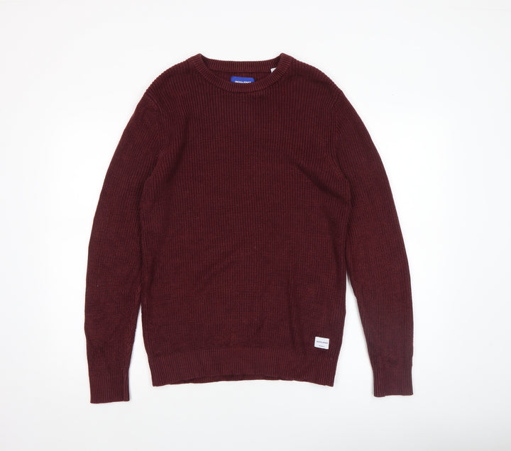 Jack & Jones Men's Red Knit Crew Neck Pullover Jumper Size L