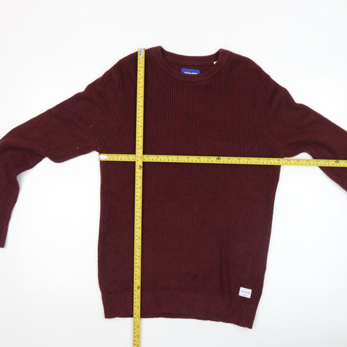 Jack & Jones Men's Red Knit Crew Neck Pullover Jumper Size L