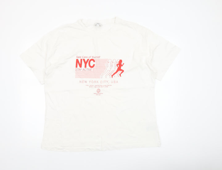 Marks and Spencer Women's White NYC Graphic Cotton T-Shirt Size 16