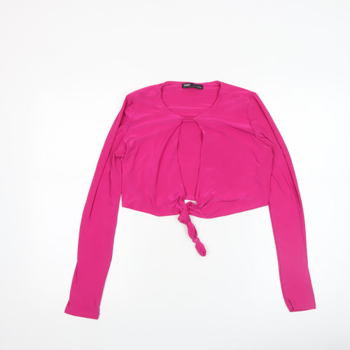 Pull & Bear Women’s Pink Cropped Long Sleeve Tie Front Blouse Size L