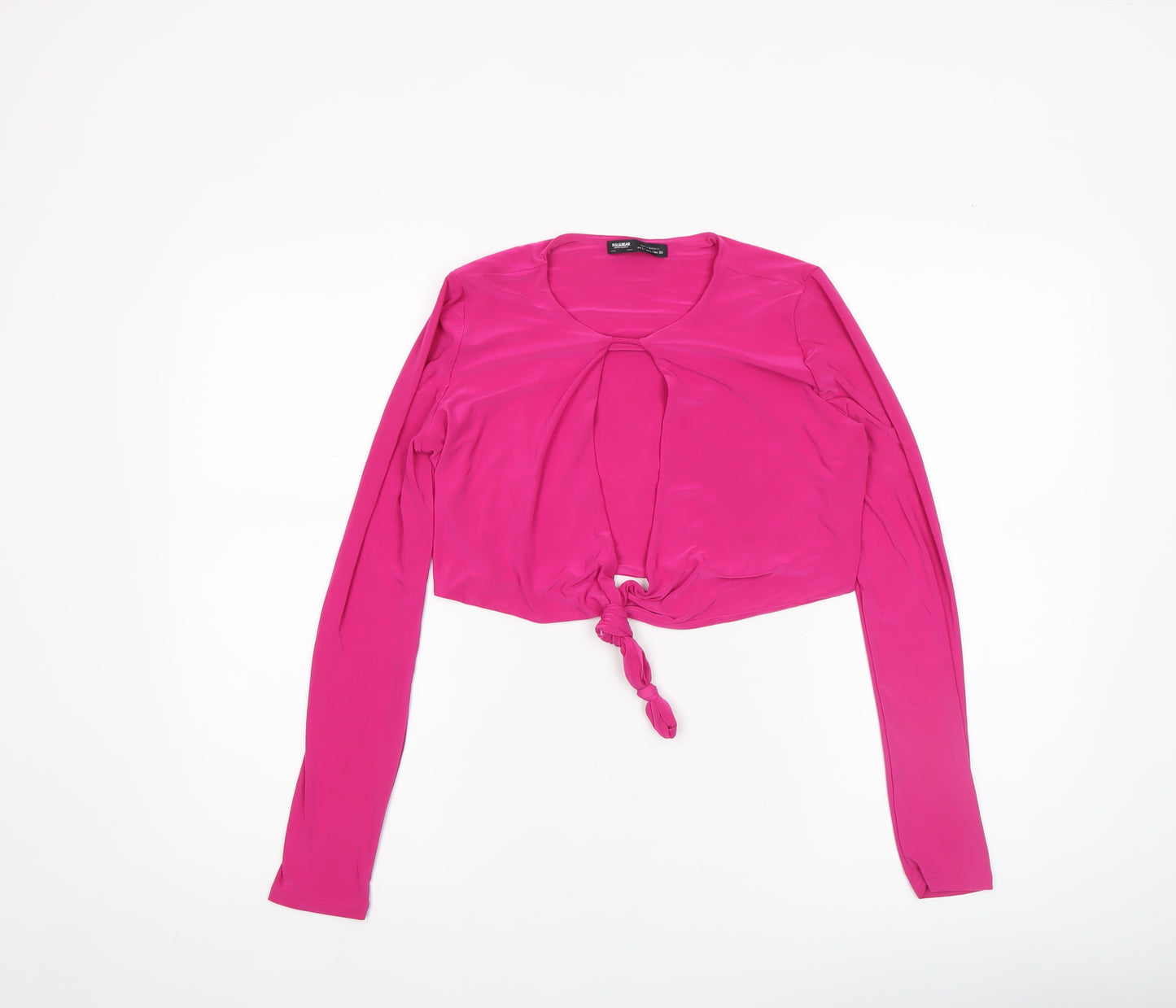 Pull & Bear Women’s Pink Cropped Long Sleeve Tie Front Blouse Size L