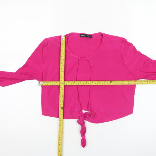 Pull & Bear Women’s Pink Cropped Long Sleeve Tie Front Blouse Size L
