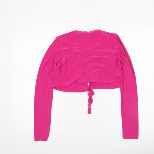 Pull & Bear Women’s Pink Cropped Long Sleeve Tie Front Blouse Size L