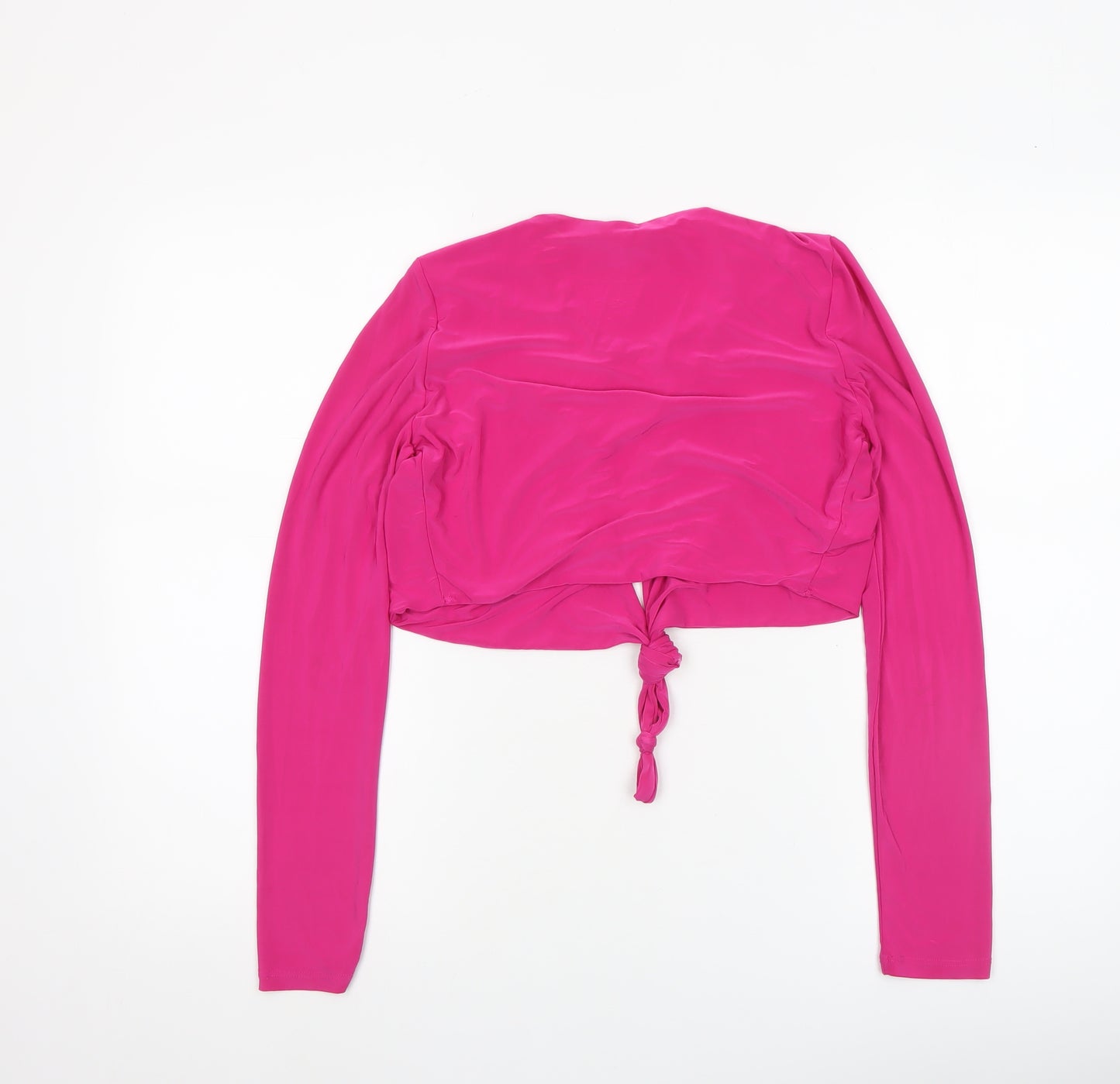 Pull & Bear Women’s Pink Cropped Long Sleeve Tie Front Blouse Size L