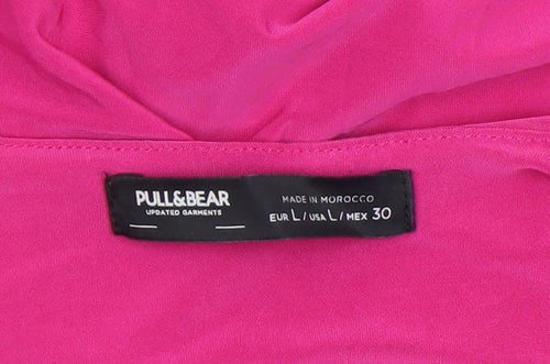 Pull & Bear Women’s Pink Cropped Long Sleeve Tie Front Blouse Size L